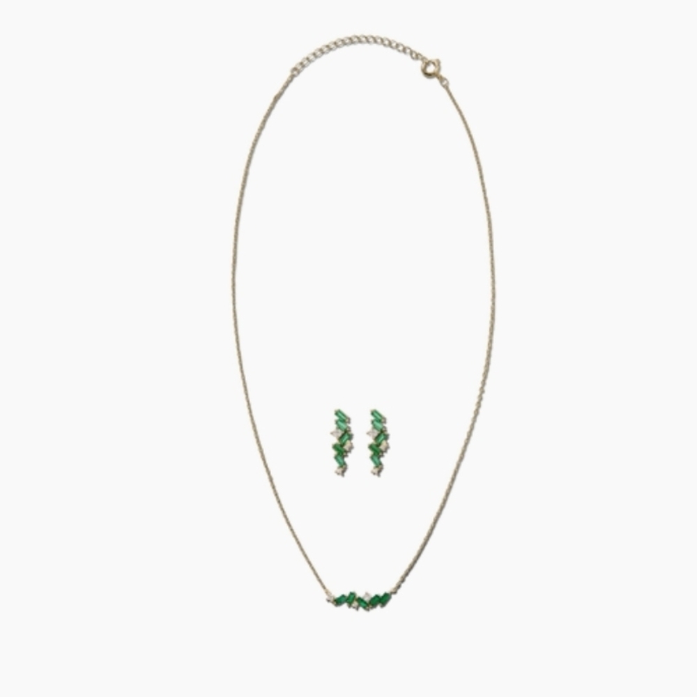 Adina EDEN Emerald GreenNecklace and Earring Set, 14K Gold Plated Brass